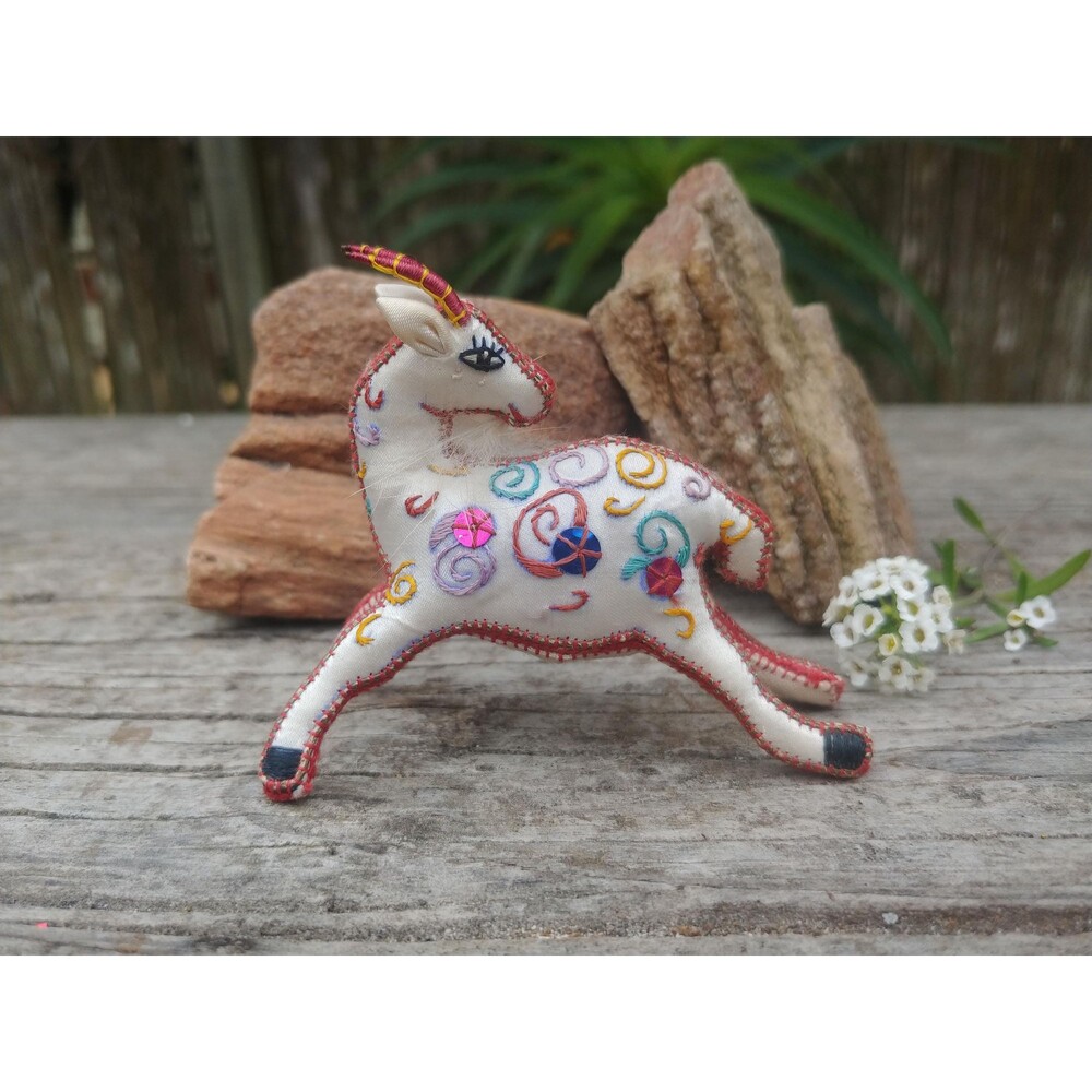 Vintage Miniature Embroidered Silk Stuffed Gazelle